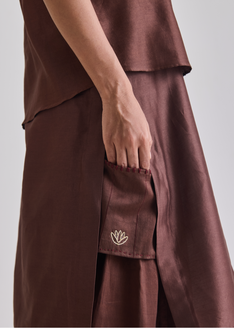 Jute Embroidered Pleated Skirt Set