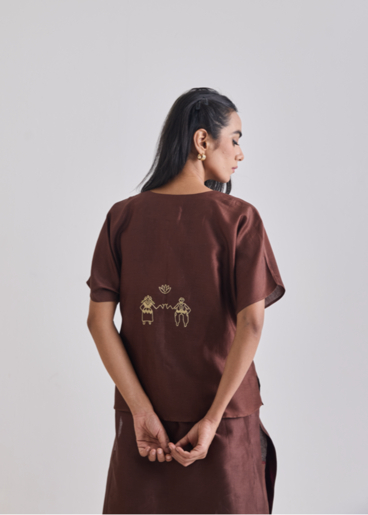 Jute Embroidered Pleated Skirt Set