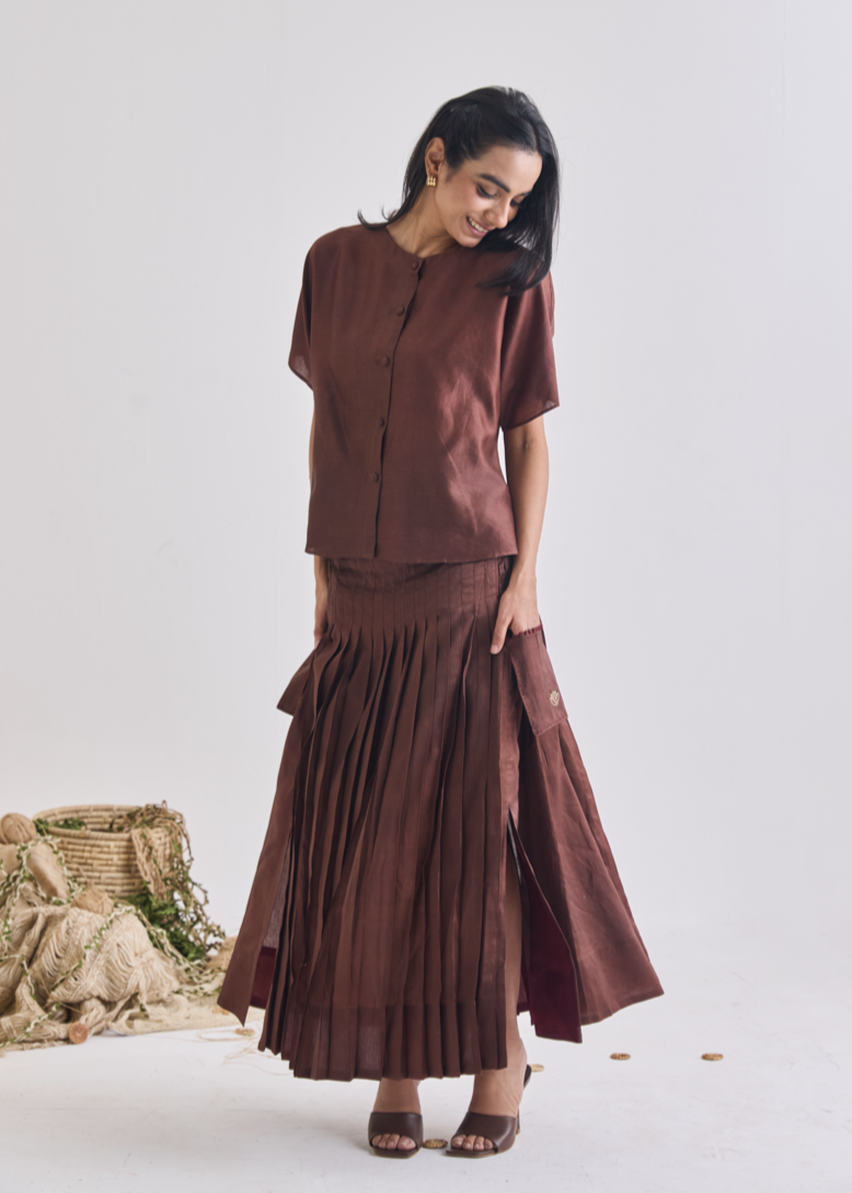 Jute Embroidered Pleated Skirt Set