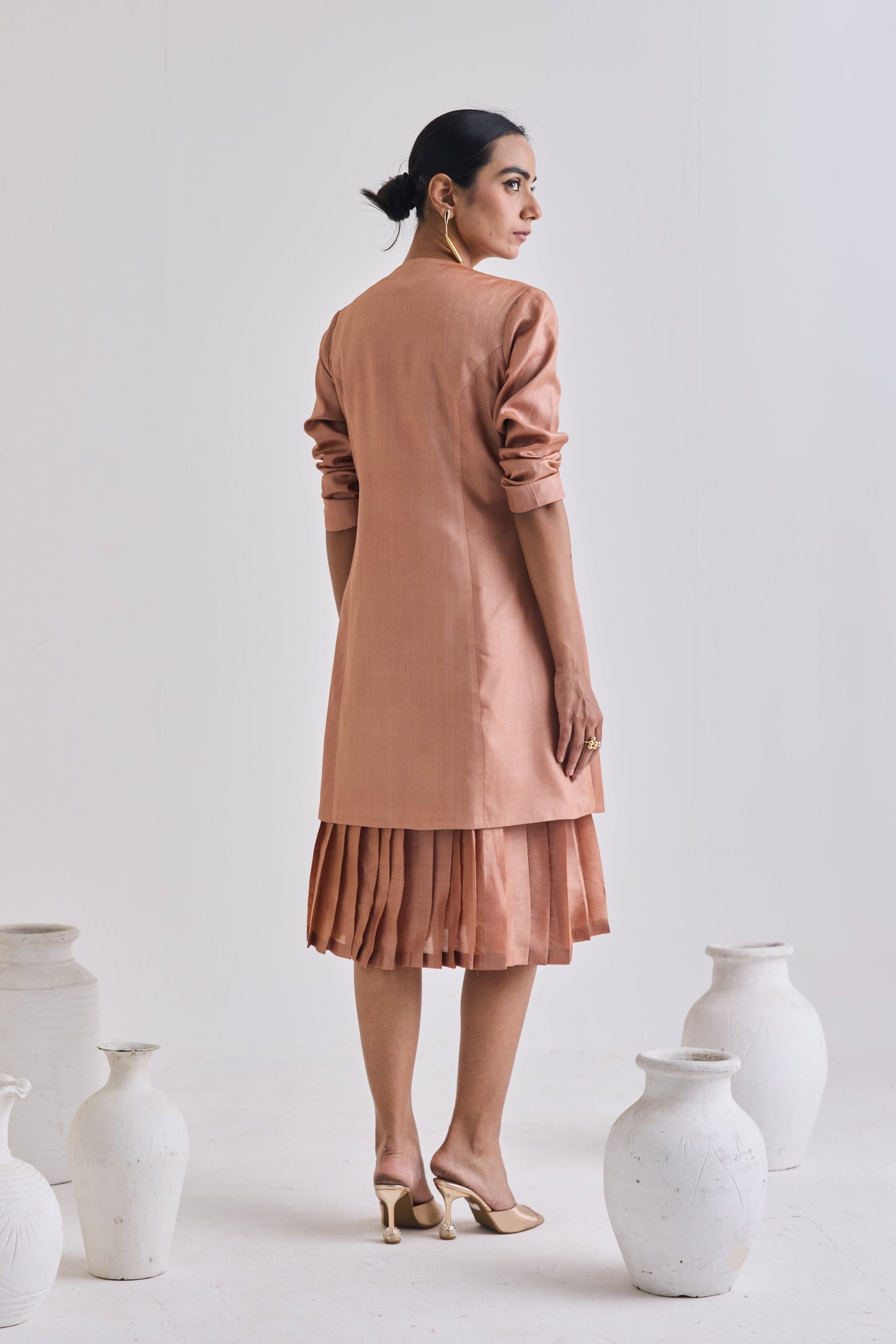 Pure Tussar Set With Sleeveless Dress