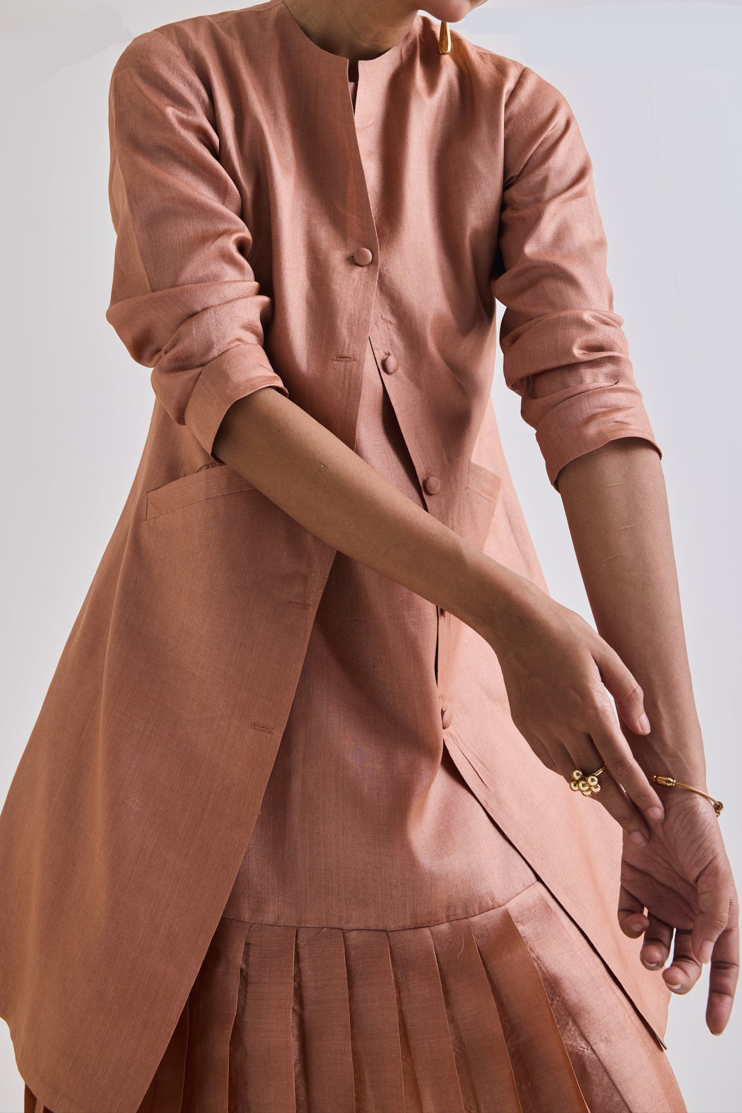 Pure Tussar Set With Sleeveless Dress And Pants