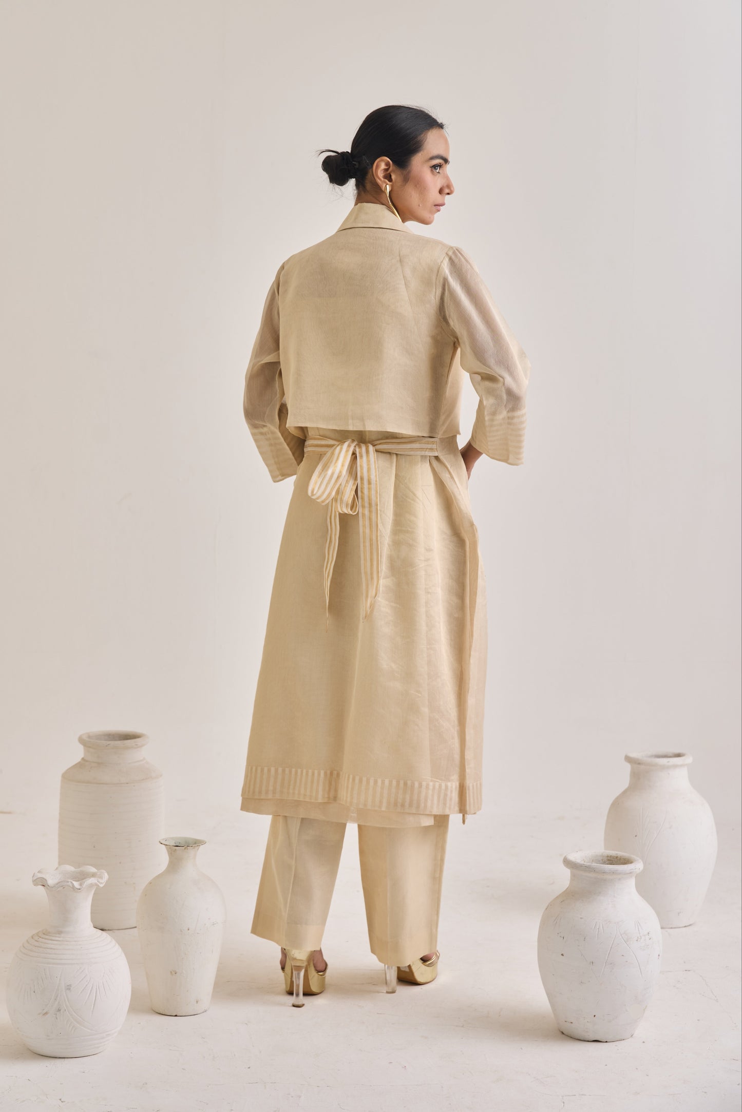 Front Fringes Back Knot Chanderi Set
