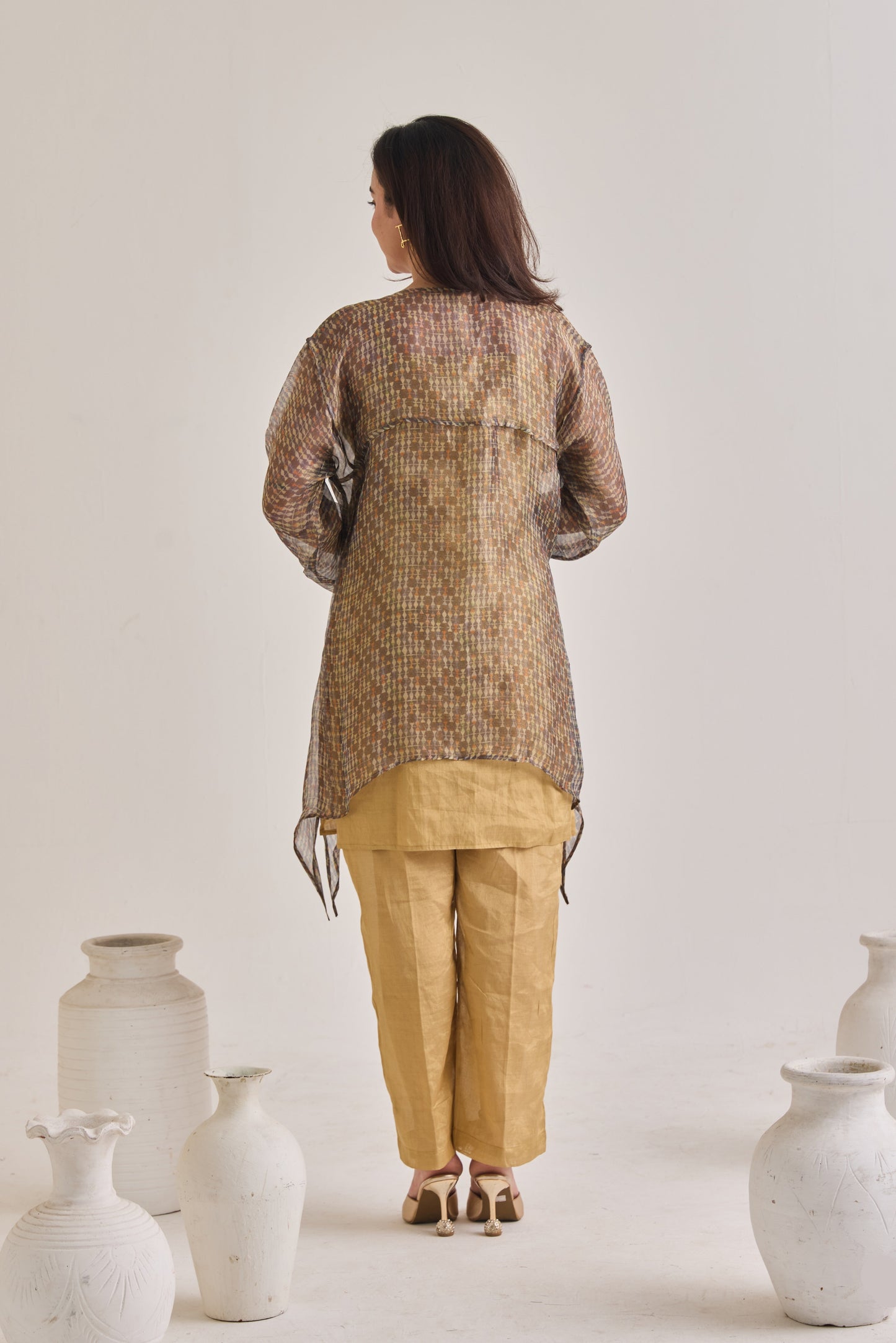 Chanderi Kurta With Oragnaza Printed Baggy Set