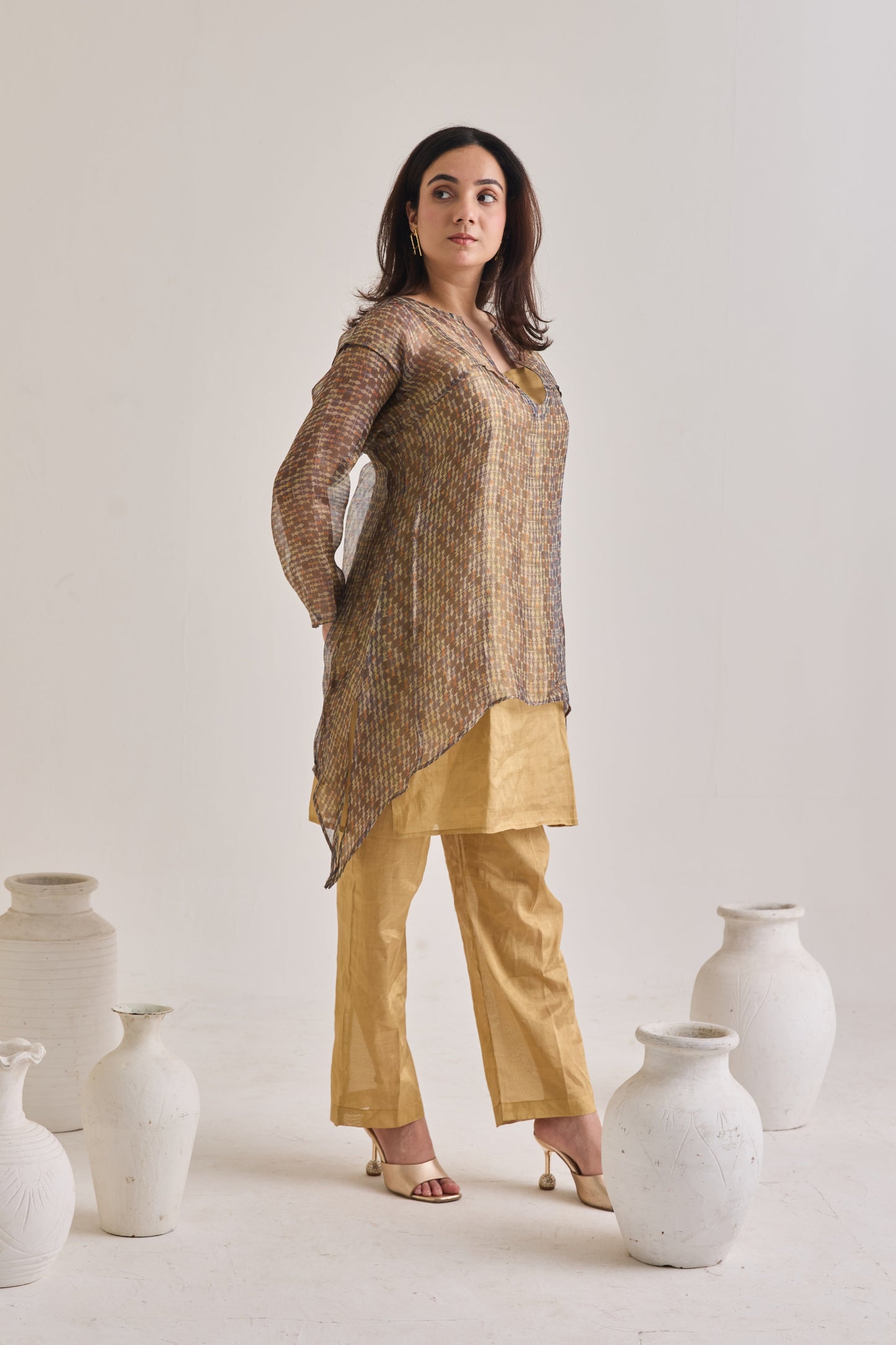 Chanderi Kurta With Oragnaza Printed Baggy Set