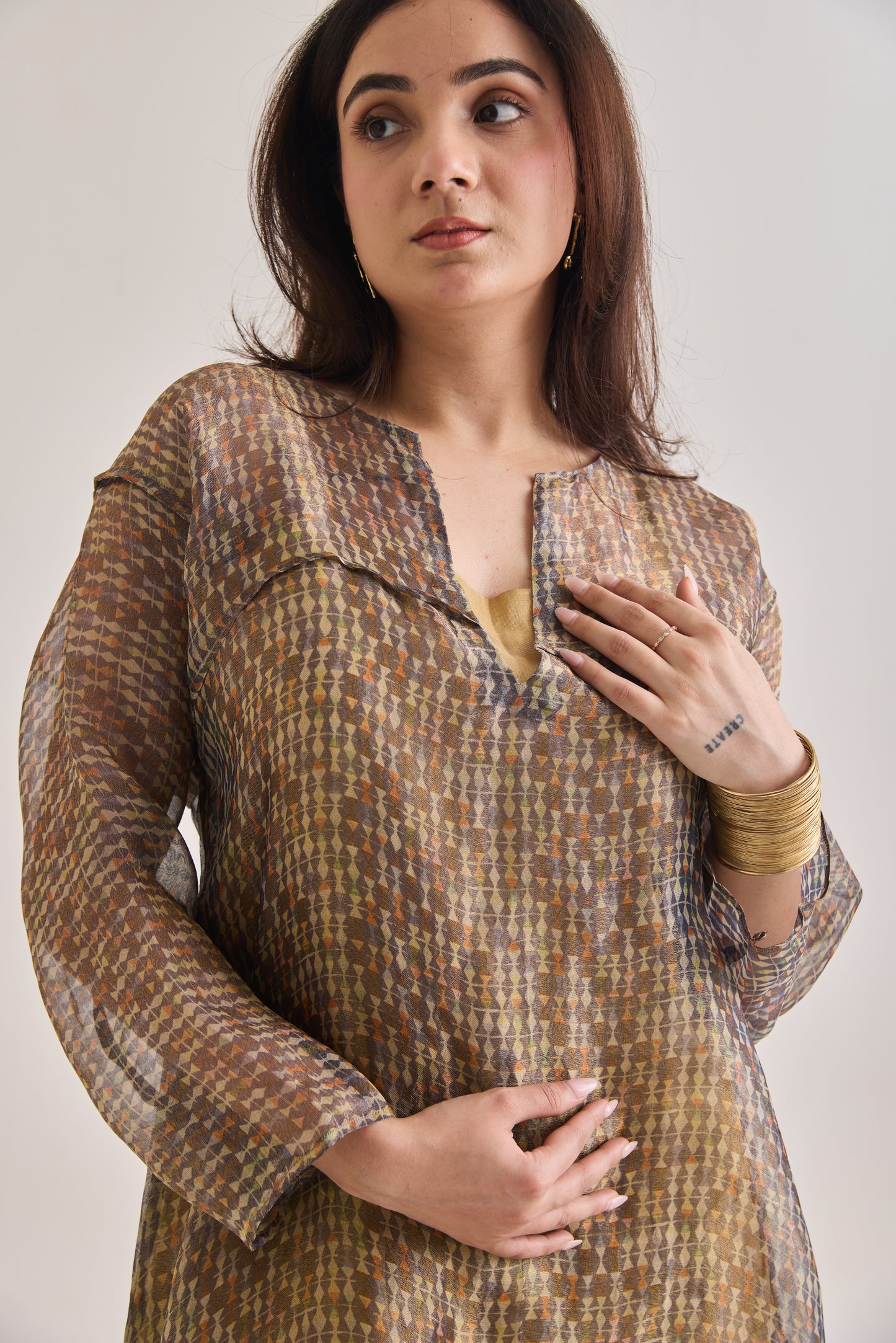 Chanderi Kurta With Oragnaza Printed Baggy Set