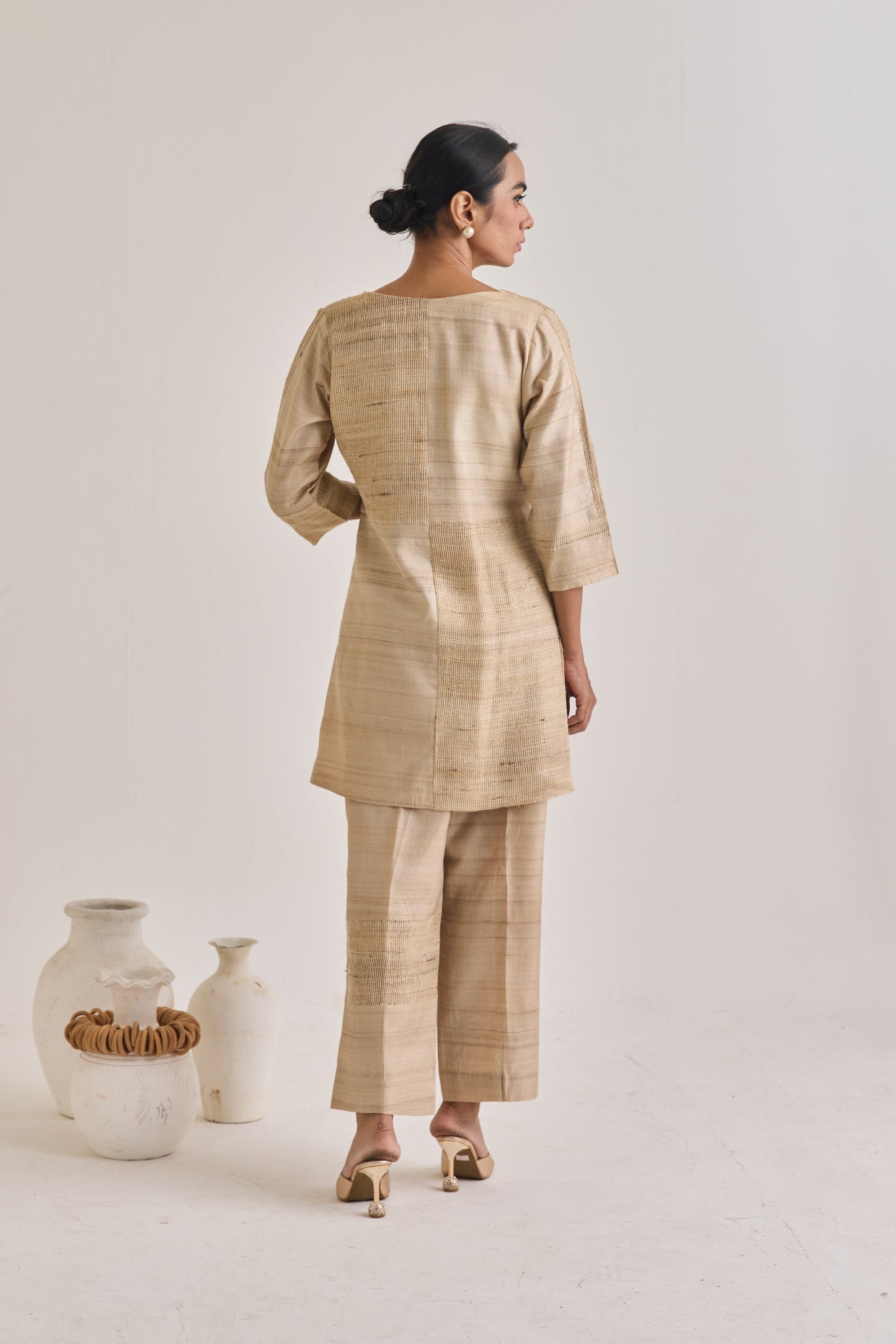 Hathkarga and Kora Tussar Blocked Co-ord Set
