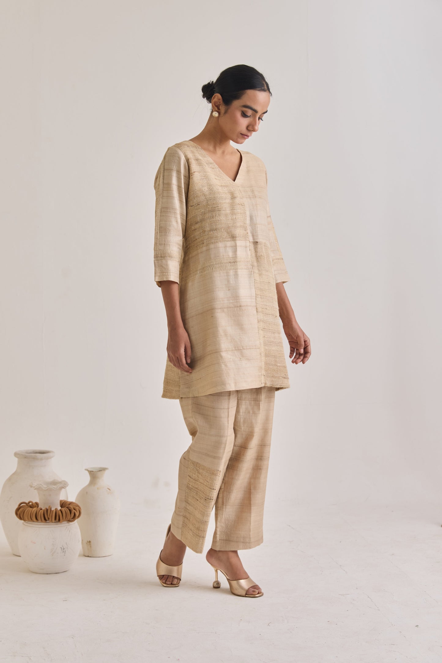 Hathkarga and Kora Tussar Blocked Co-ord Set