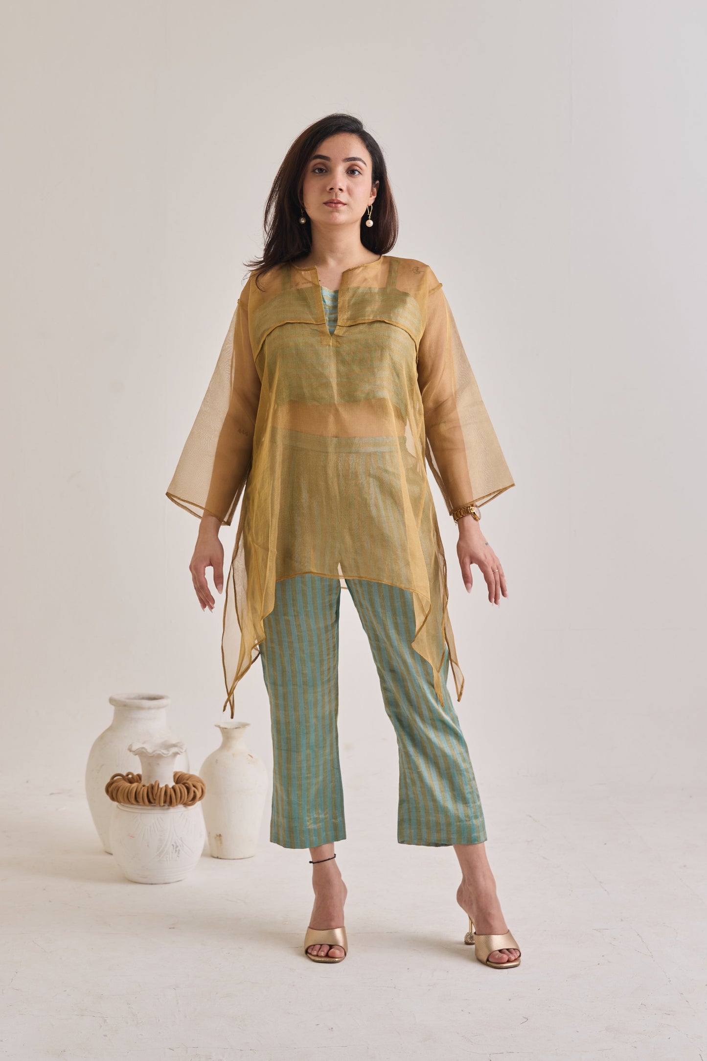 Teal and Golden Striped Baggy Set