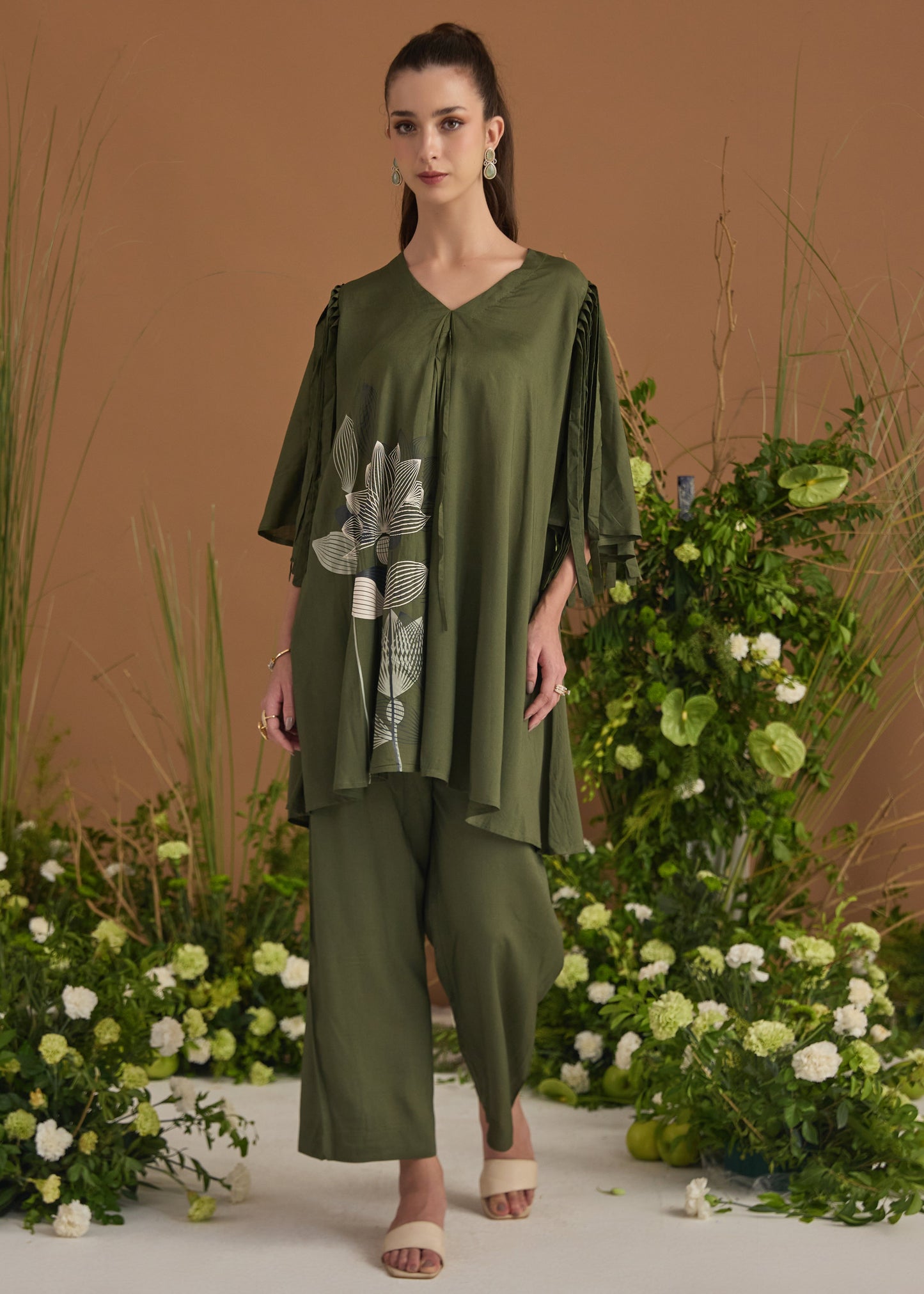Modal Cotton Flower Printed Co-ord Set With Fringes