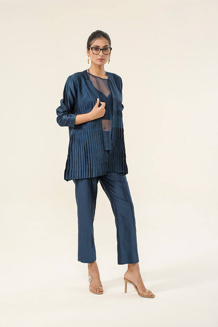 Navy Blue Formal Pleated Ensemble