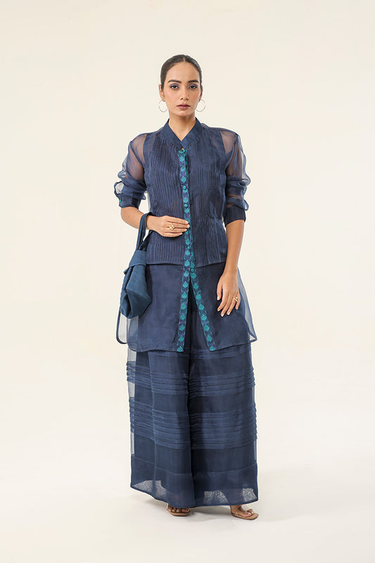 Navy Blue Organza and Tanchui Silk Set