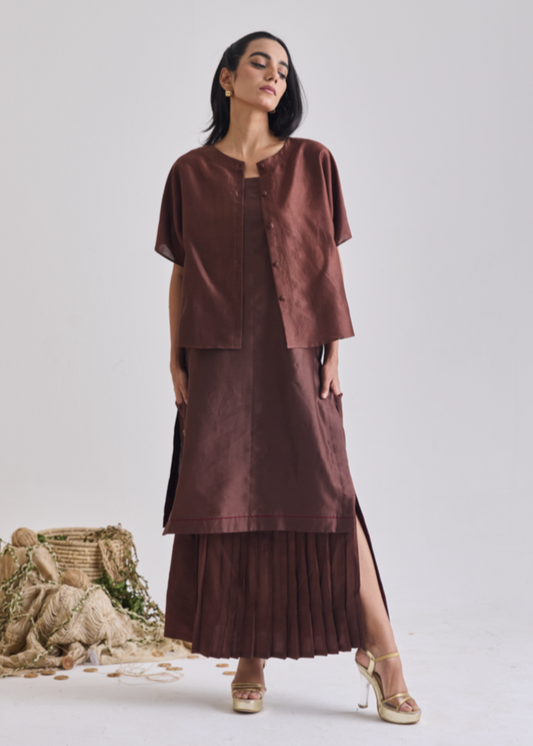 Jute Embroidered Pleated Skirt Set
