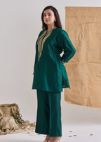 handcrafted jute neckline kurta set green