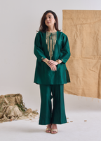 green chanderi jute embroidered kurta set