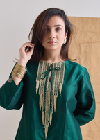 jute embroidery kurta set green
