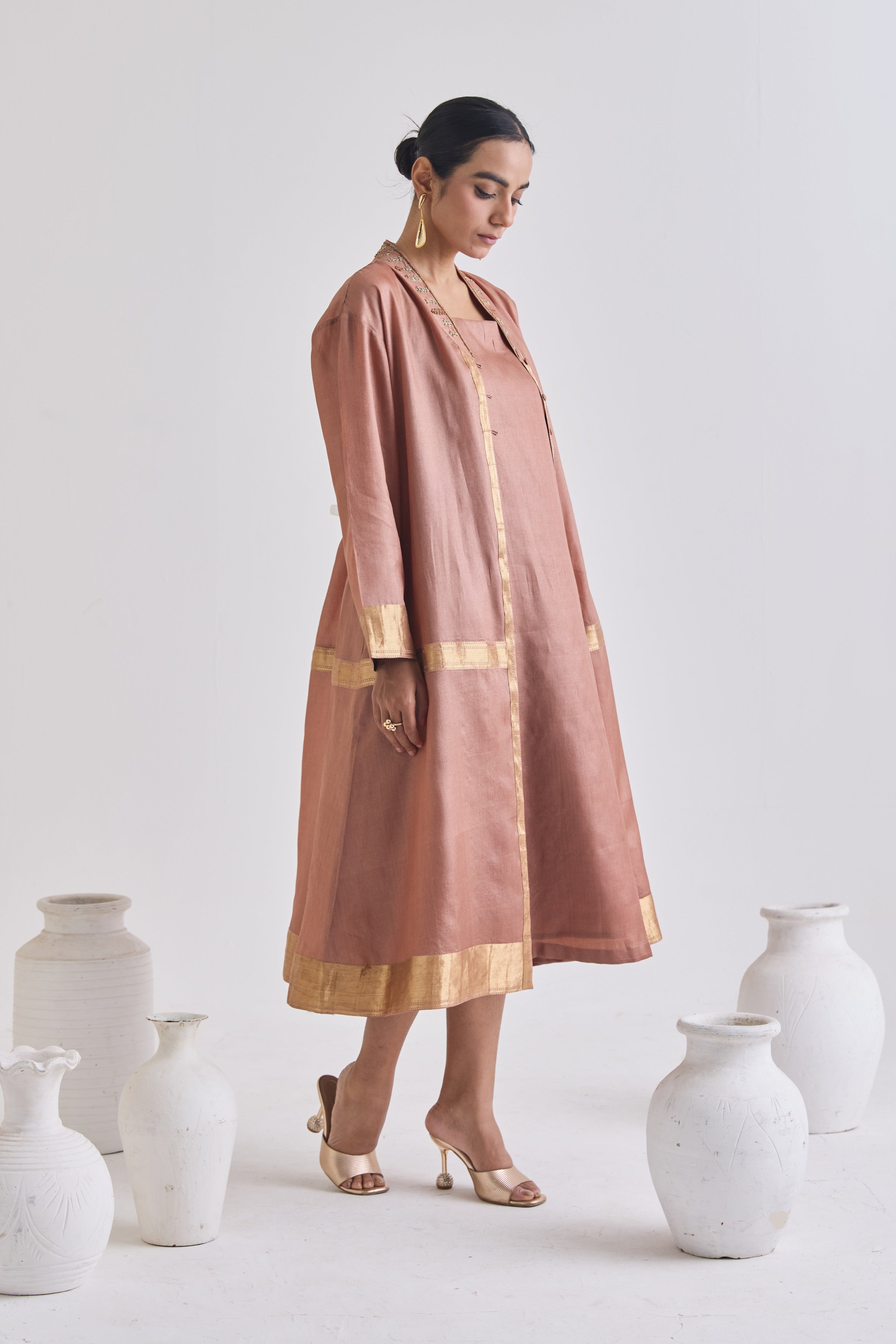 silk ethnic dresses Green Pink Silk Elegant Dress