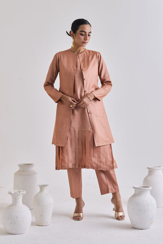 Pure Tussar Set With Sleeveless Dress And Pants