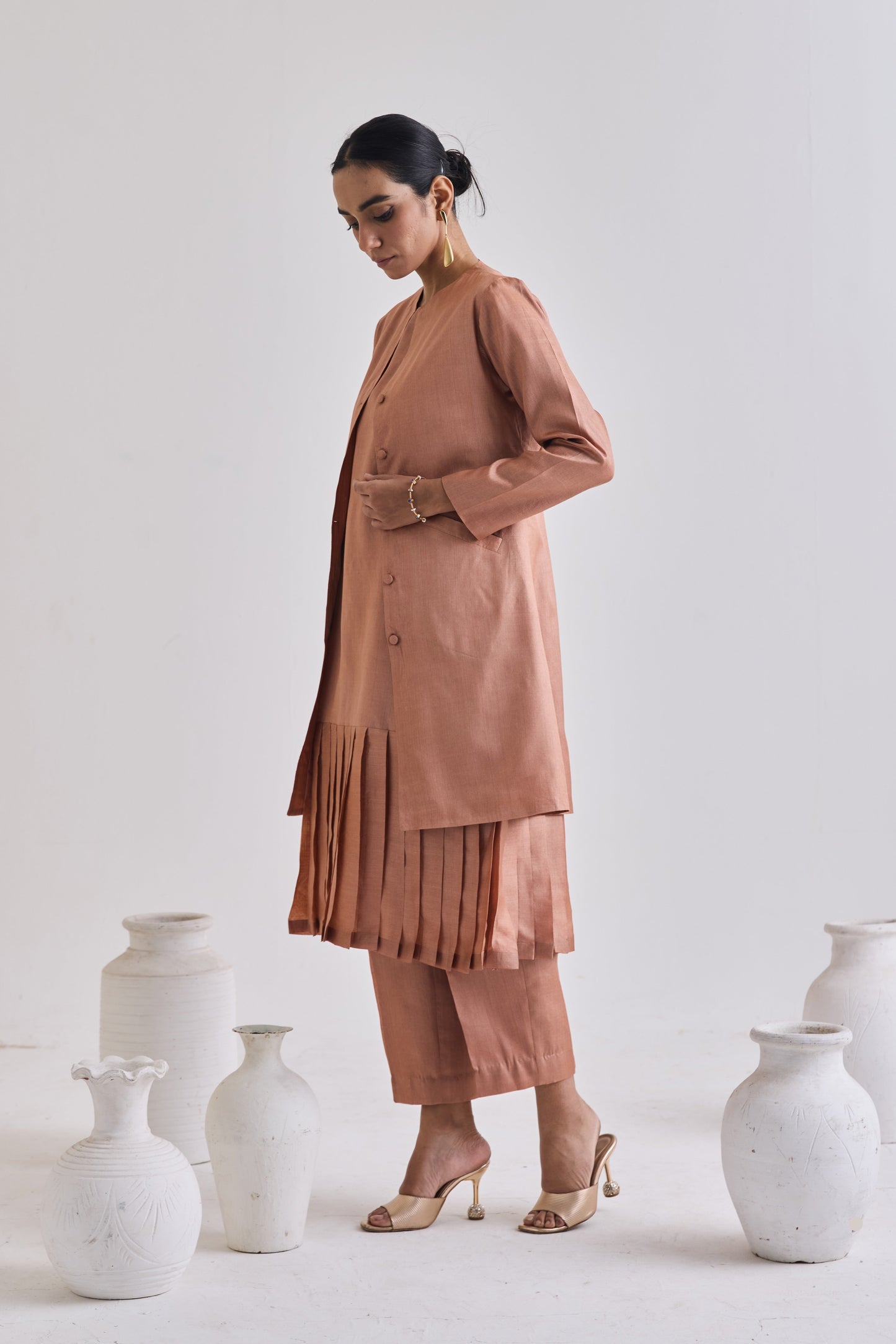 Pure Tussar Set With Sleeveless Dress And Pants
