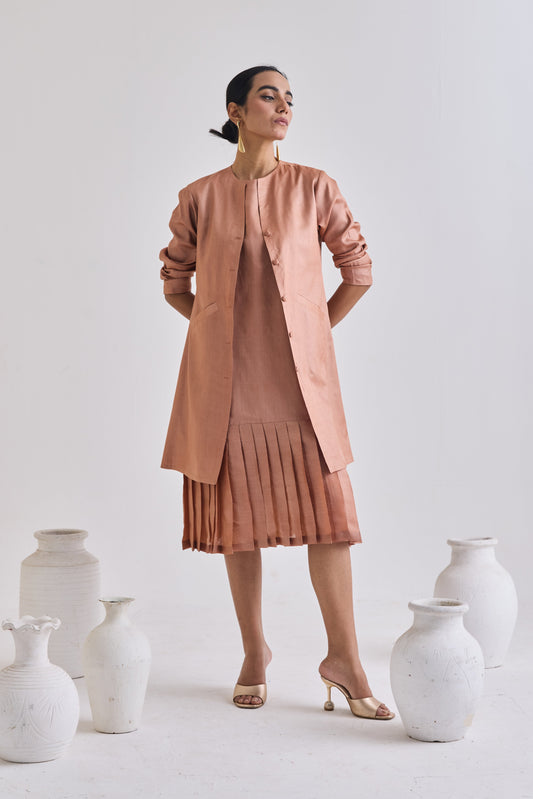 Pure Tussar Set With Sleeveless Dress