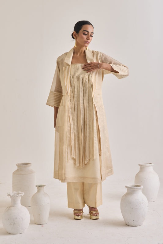 Front Fringes Back Knot Chanderi Set