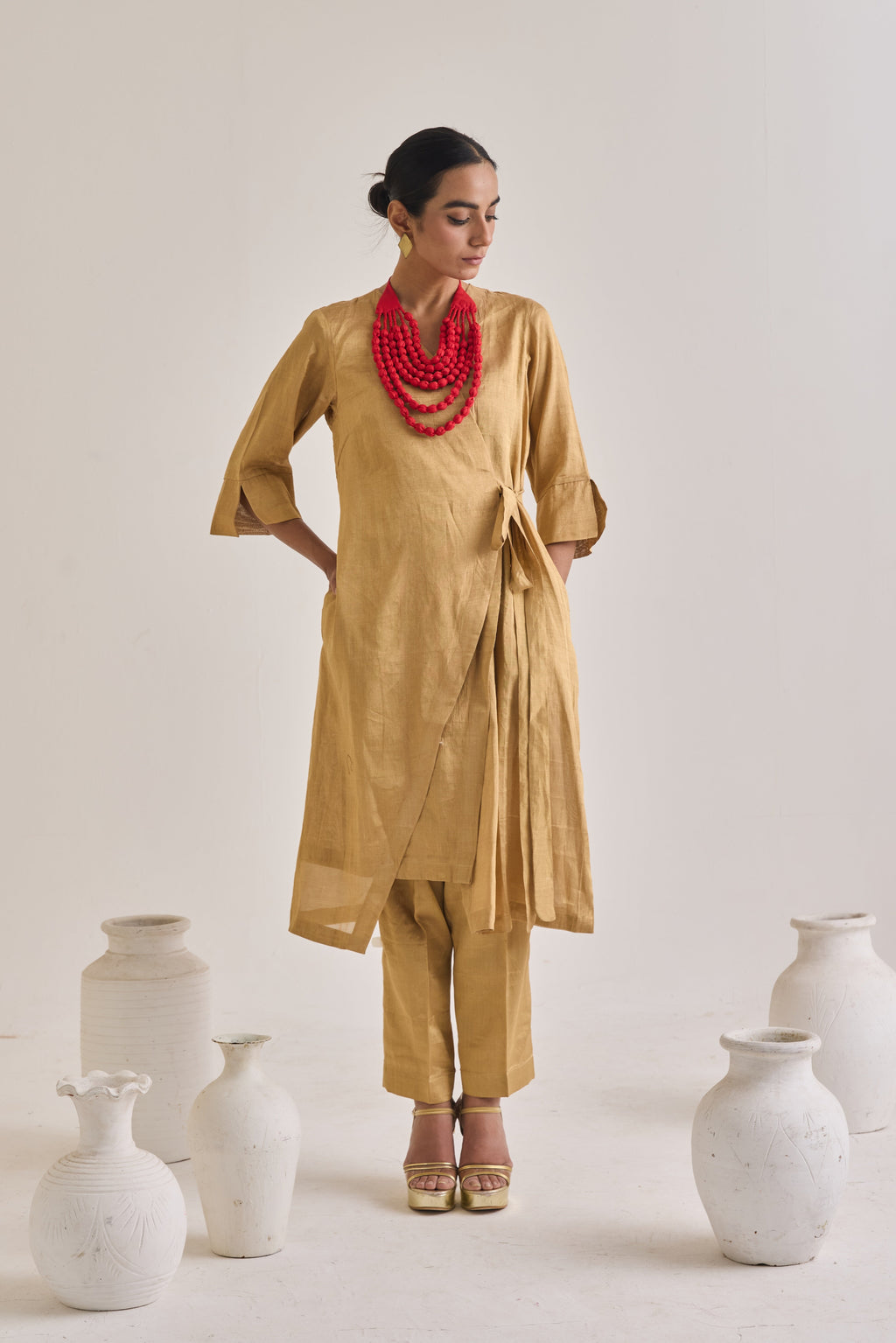 golden banarasi side-tie kurta set