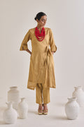 golden banarasi side-tie kurta set
