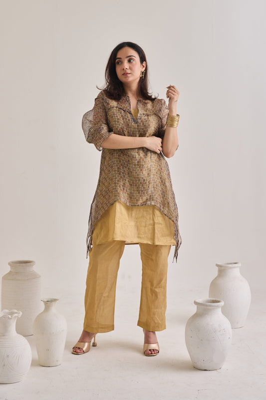 Chanderi Kurta With Oragnaza Printed Baggy Set
