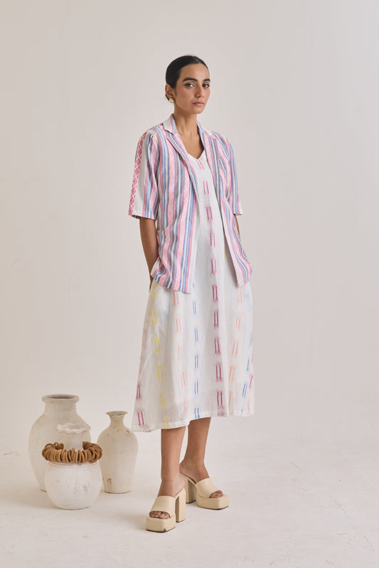 Self Weave Dress And Blazer Set