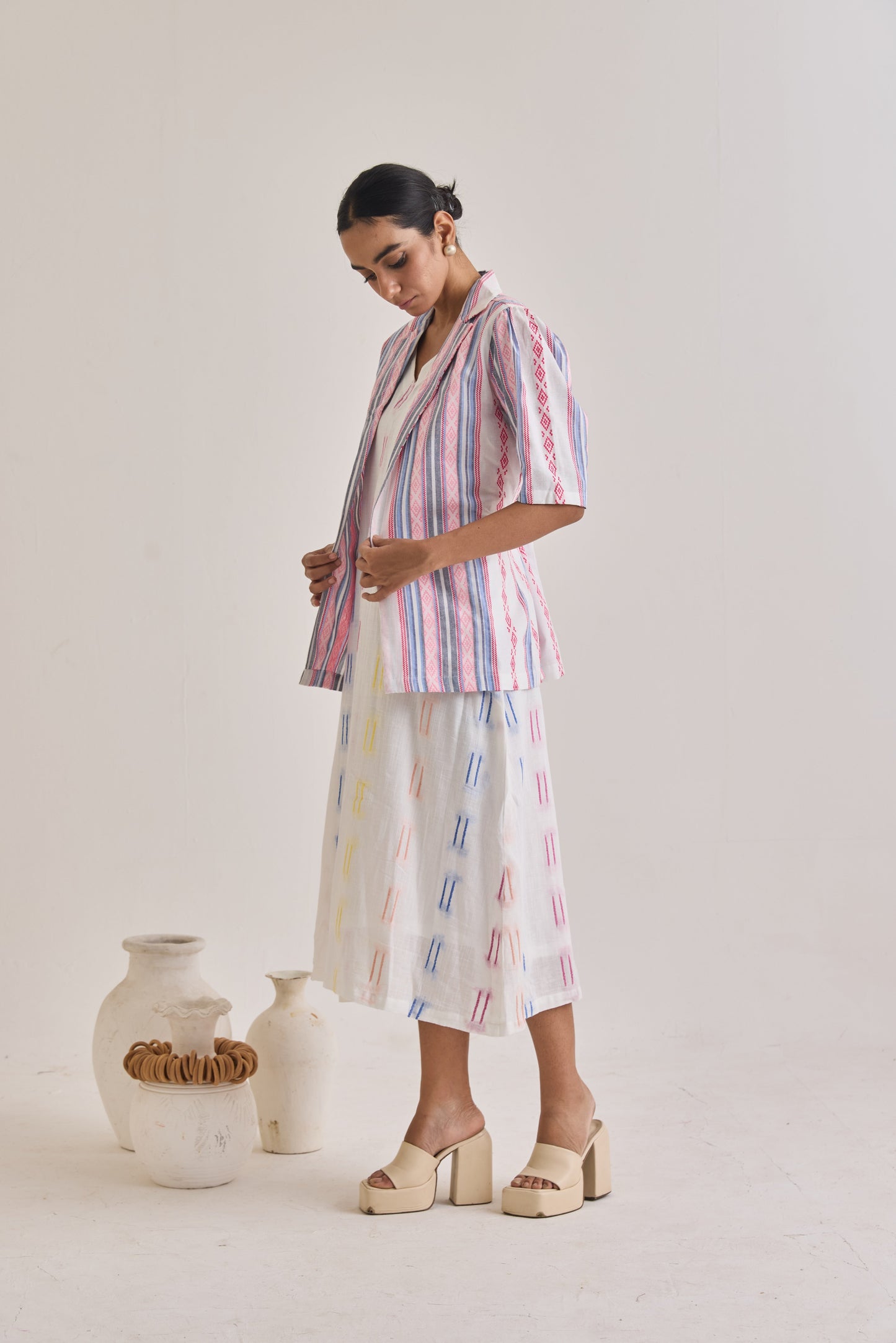 Self Weave Dress And Blazer Set