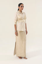 Natural gold Munga Co-ord Set, shirt closed - side silhouette | Essence by Monika