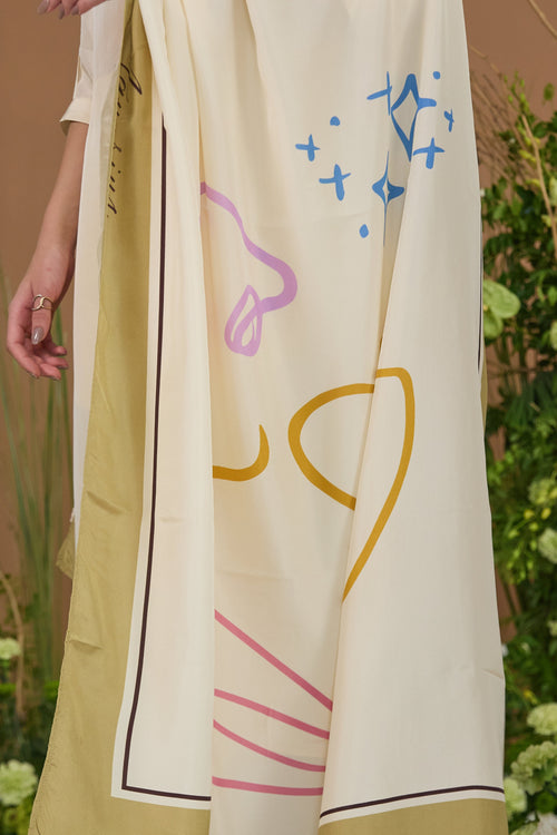 Aquarius Habotai Silk Zodiac Dupatta - fabric and print detail | Essence by Monika