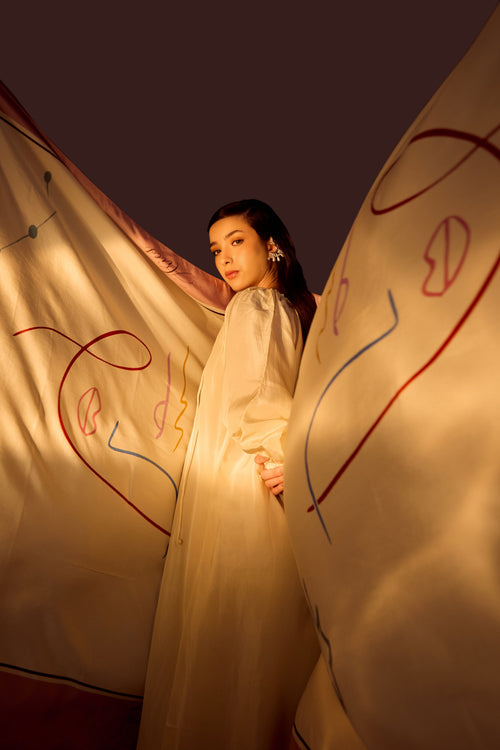 Aries Habotai Silk Zodiac Dupatta - fabric and print creative detail | Essence by Monika