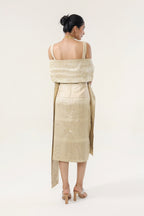 Banarsi Jamawari Calf-Length Dress with Munga Stole - back view | Essence by Monika
