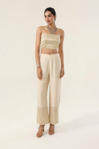 Natural gold Munga 100% pure Kora Munga + Banarsi Munga accents Co-ord Set - front view | Essence by Monika