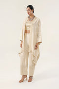 Natural gold Munga 100% pure Kora Munga + Banarsi Munga accents Co-ord Set - front view | Essence by Monika