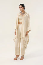 Natural gold Munga 100% pure Kora Munga + Banarsi Munga accents Co-ord Set - front view | Essence by Monika