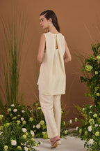 Champagne Habotai Silk Short Kurta Set - back view | Essence by Monika