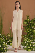 Champagne 100% pure Habotai silk Kurta Set - front view | Essence by Monika