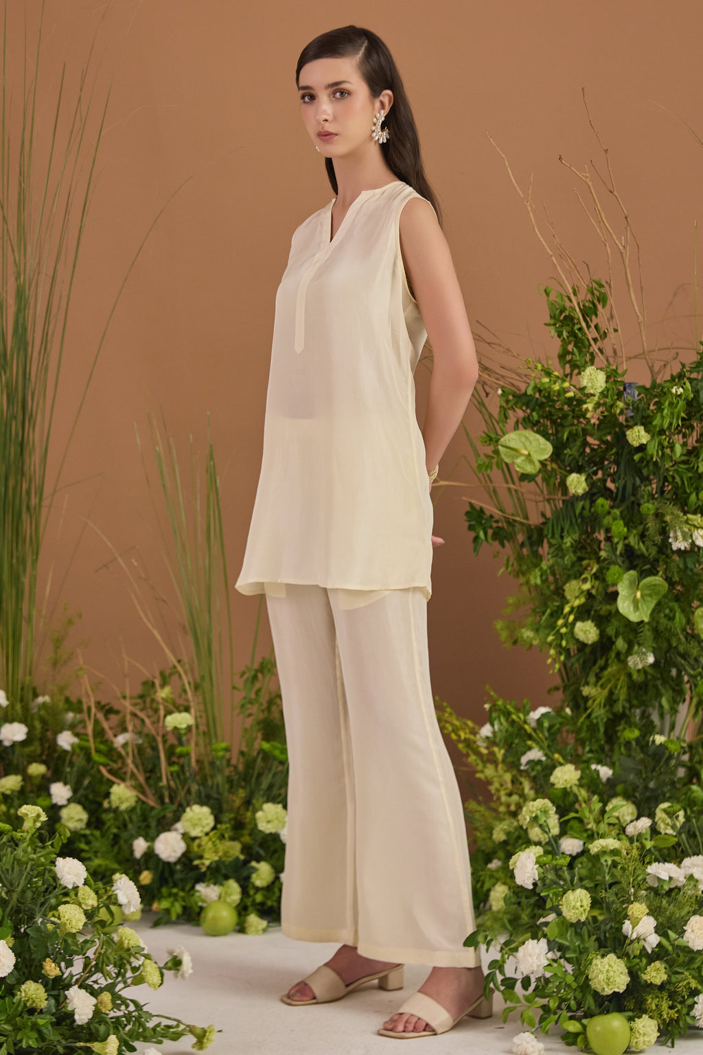 Champagne Kurta Set - side silhouette | Essence by Monika