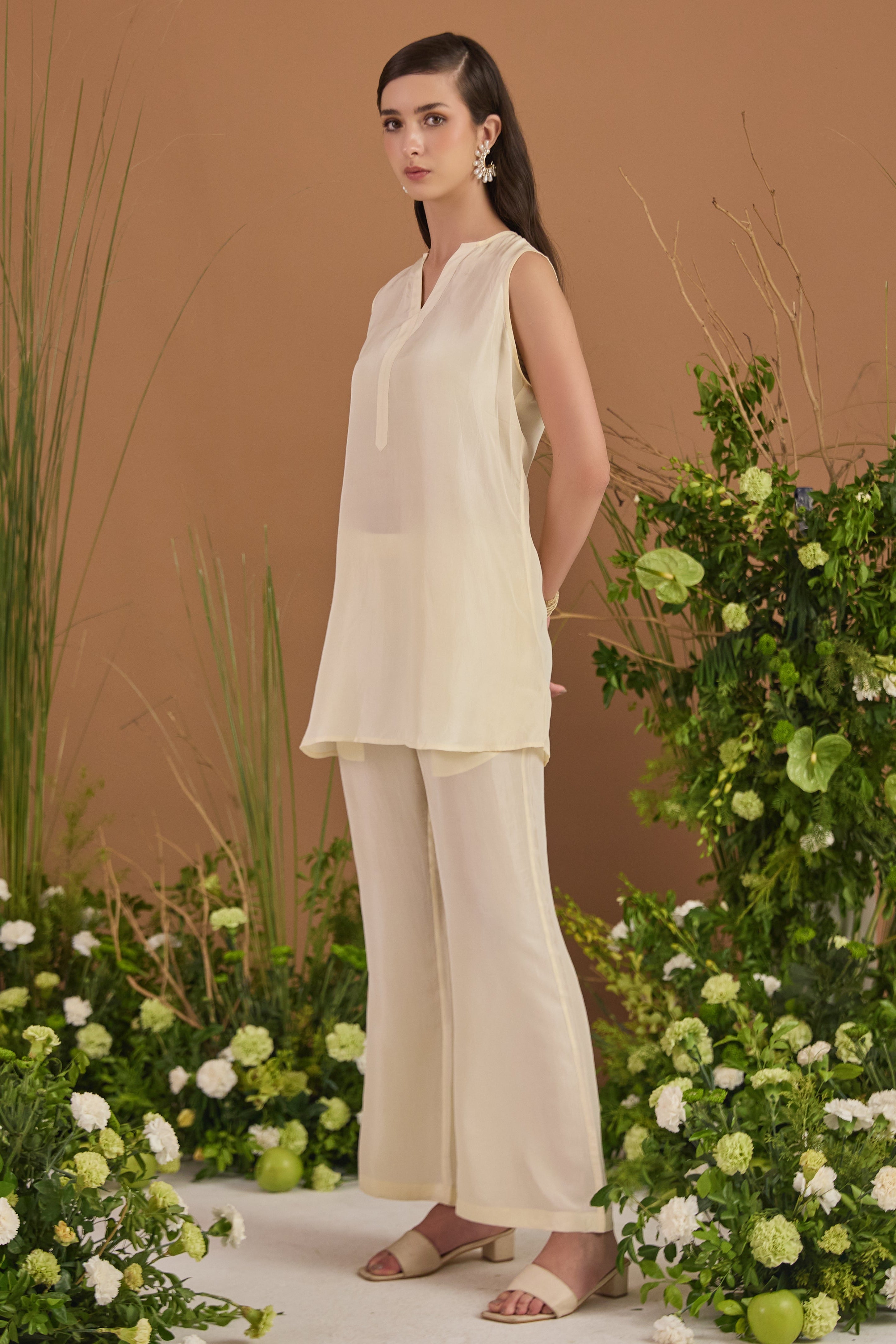Champagne Kurta Set - side silhouette | Essence by Monika