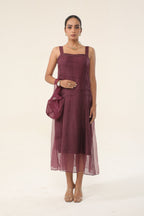 Claret Wine Organza Dress - front view | Essence by Monika