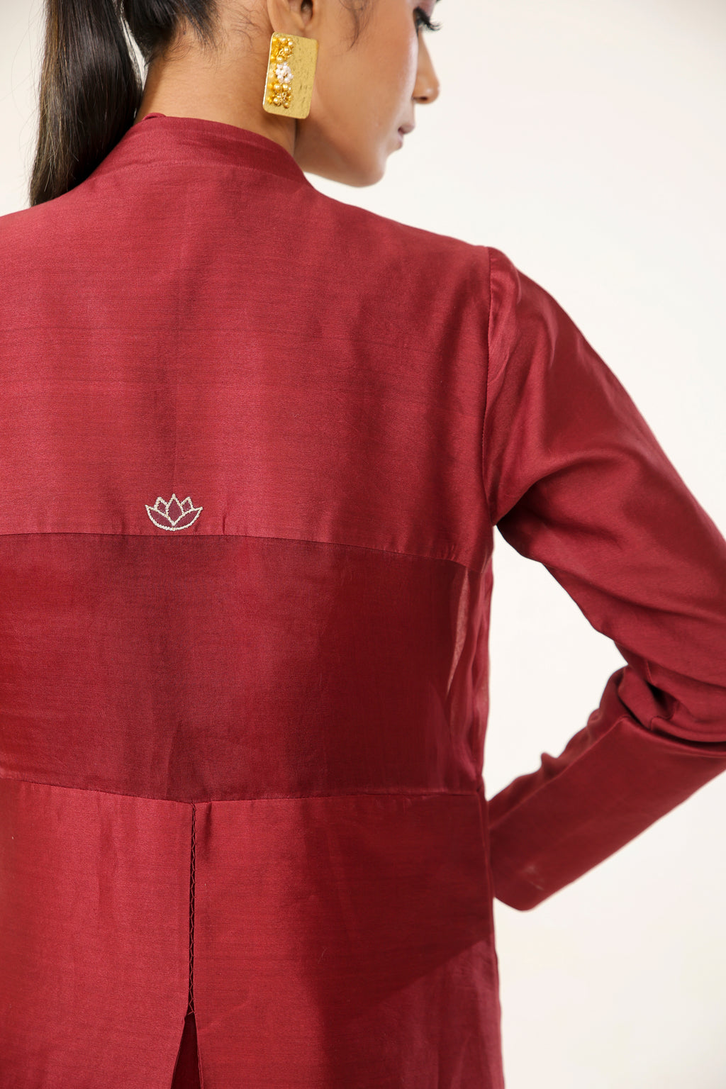 Garnet Maroon Pleated 4-Piece Ensemble detailed - back view | Essence by Monika