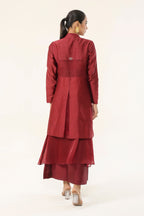 Garnet Maroon Pleated 4-Piece Ensemble - back view | Essence by Monika