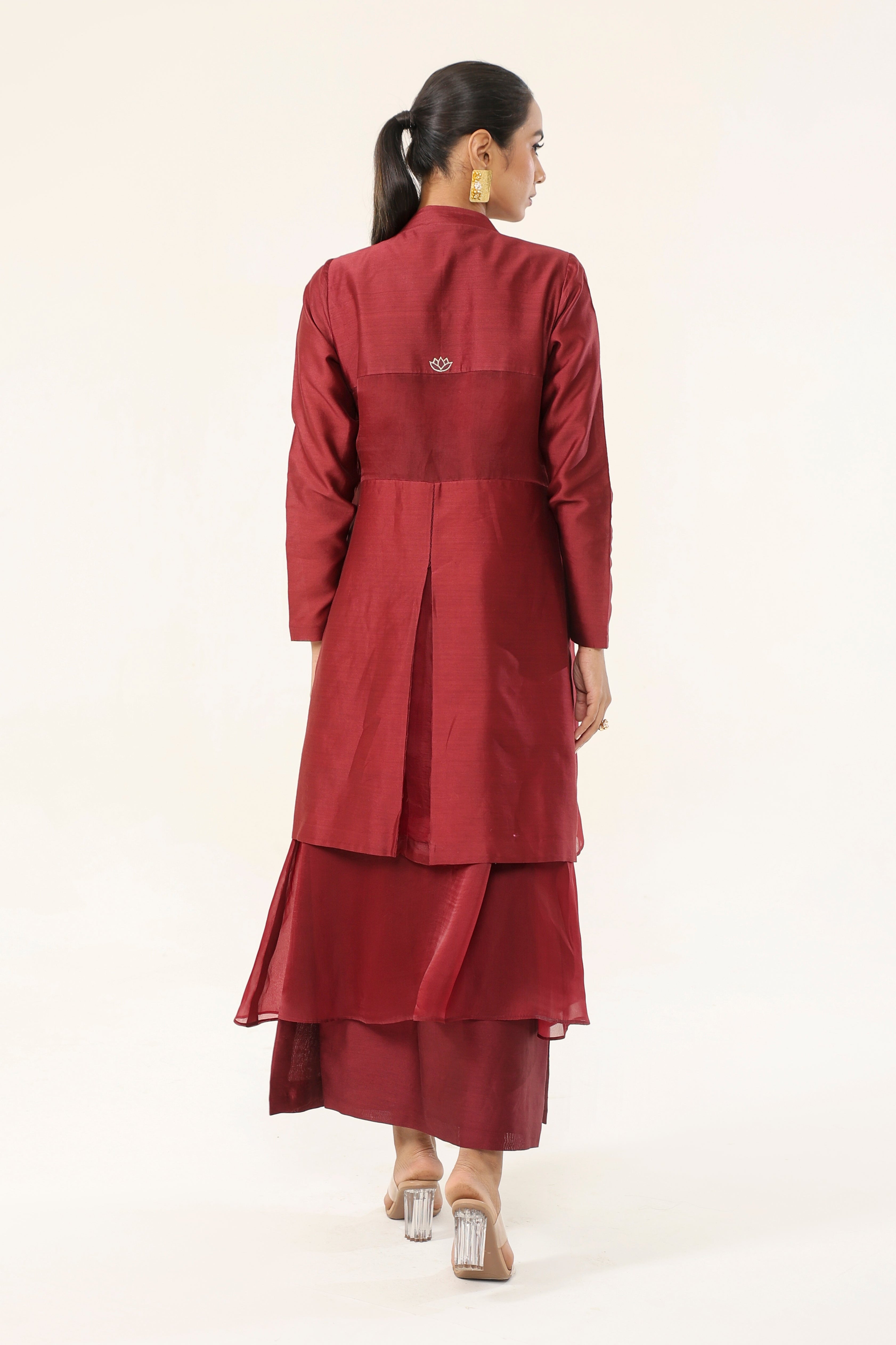 Garnet Maroon Pleated 4-Piece Ensemble - back view | Essence by Monika