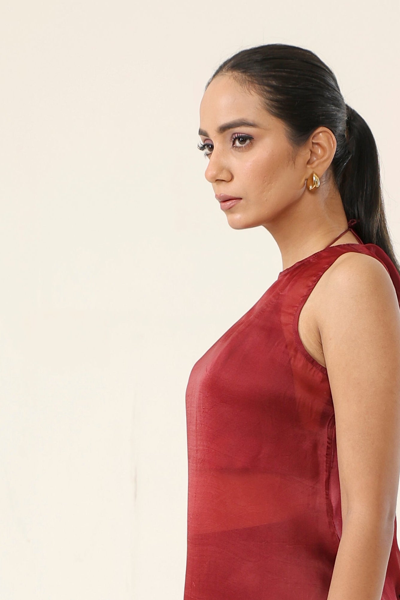 Garnet Maroon Co-ord Set - side silhouette | Essence by Monika
