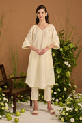 Champagne 100% pure Habotai silk Kurta Set - front view | Essence by Monika