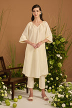 Champagne 100% pure Habotai silk Kurta Set - front view | Essence by Monika