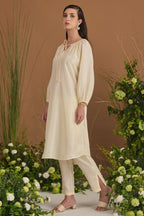 Champagne Kurta Set - side silhouette(closed dori) | Essence by Monika