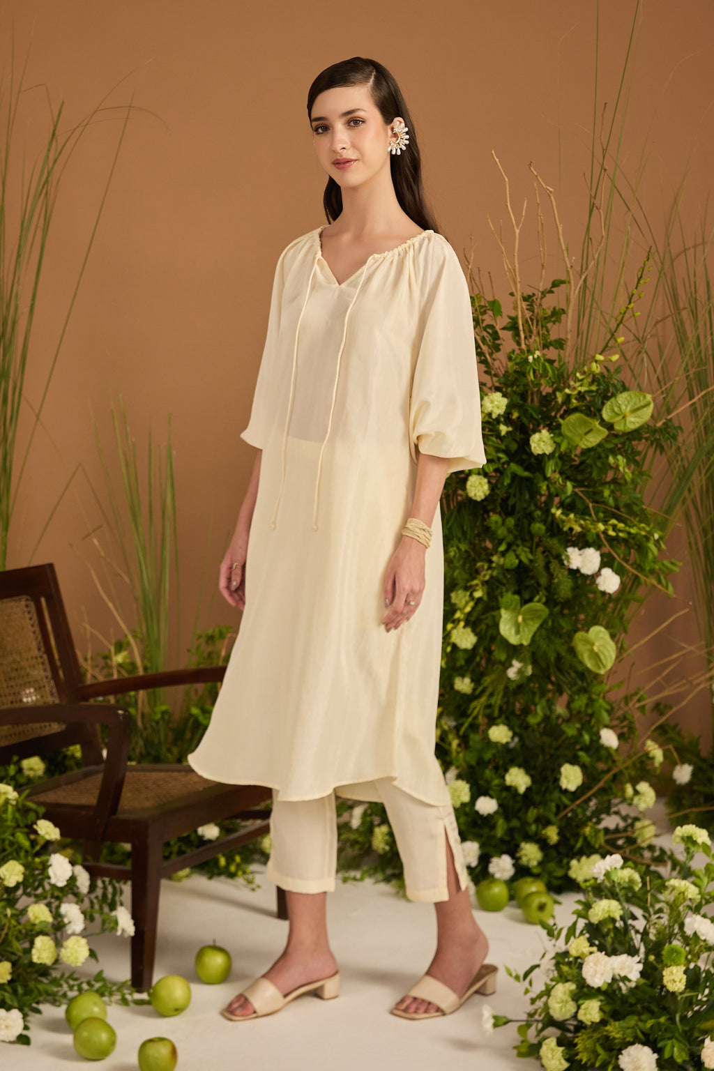 Champagne Kurta Set  side silhouette | Essence by Monika