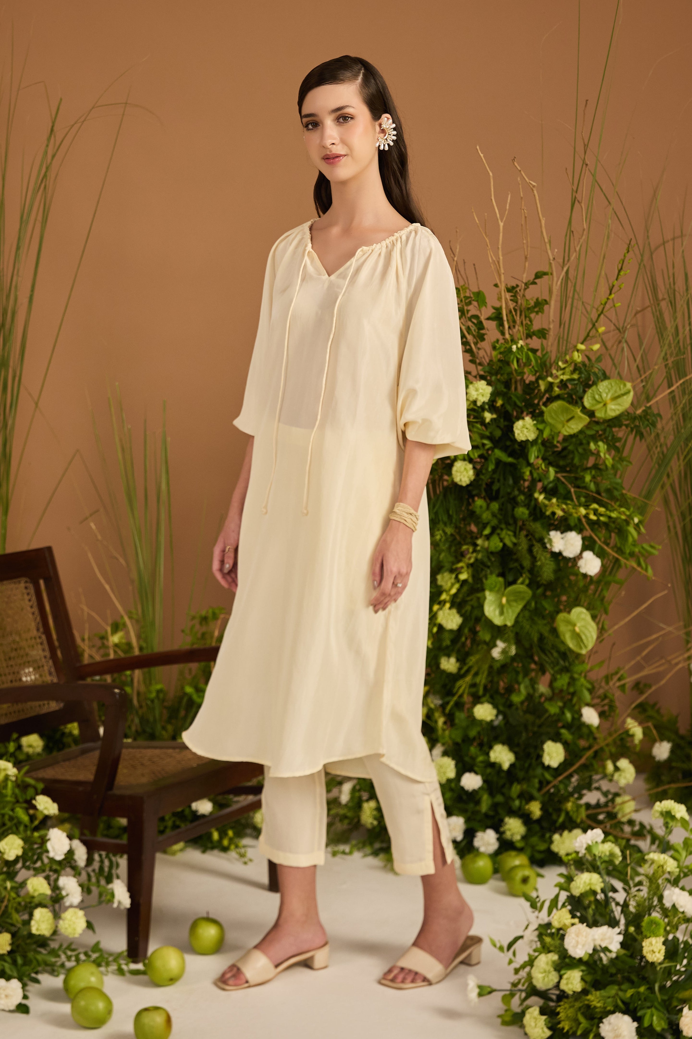 Champagne Kurta Set  side silhouette | Essence by Monika